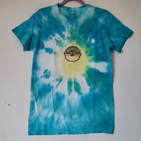 Homemade Gildan Blue Star Wars Baby Yoda Tie-Dye Tshirt Tee Size Small NWOT - Picture 2 of 6